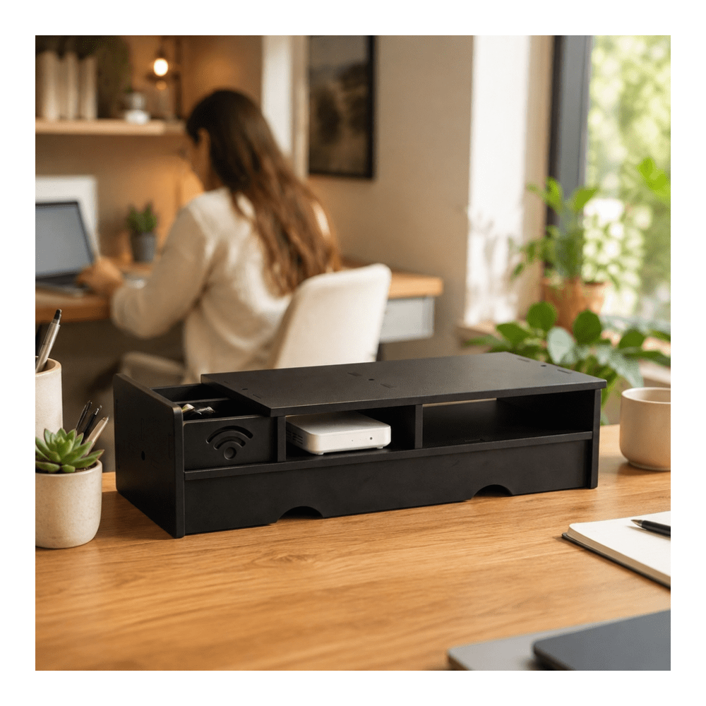 Black Matte WiFi Router Storag - Office Tech Setup recension och pris